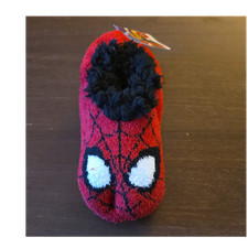Marvel Spider-Man Unisex Kids Slipper Socks Red Black Slip-On Shoe Size 12-7.5