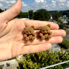 Teddy Bear Earrings Velveteen Stud Small Fuzzy Steel Handmade Medium Brown