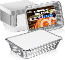 50 Pack 2.25 Lb Aluminum Foil Pans with Lids, Disposable Take Out Food Container
