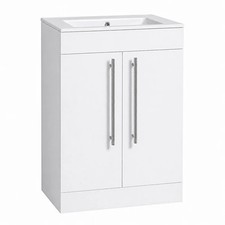 600mm White Bathroom Vanity Unit Ceramic Basin Sink 2 Door Freestanding Cabinet