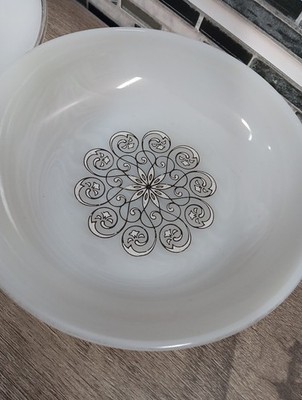 Atomic Vienna Lace Milkglass Dinner Plate & Soup Bowl Anchor Hocking MCM Set 