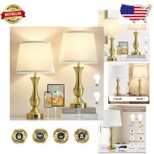 Set of 2 Gold 22" Table Lamps, Luxury Dimmable Bedside USB C A Ports