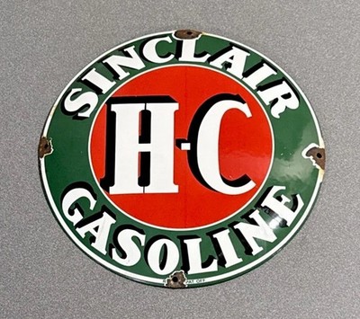 VINTAGE 12  DOMED SINCLAIR DINOSAUR PORCELAIN SIGN CAR GAS OIL TRUCK MOTORCYCLE