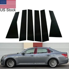 6PCS Glossy Piano Black Pillar Posts Window Covers Trim For Hyundai Equus 11-15