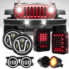 For Jeep 2007-2018 JK JKU DOT Led Halo Headlights Fog Turn Signal Tail Lights