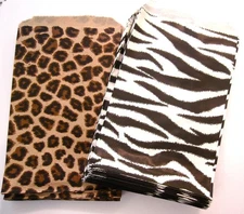 100 of 4" X 6" Small Paper Bags 50 Cheetah Leopard & 50 Zebra Animal mix 