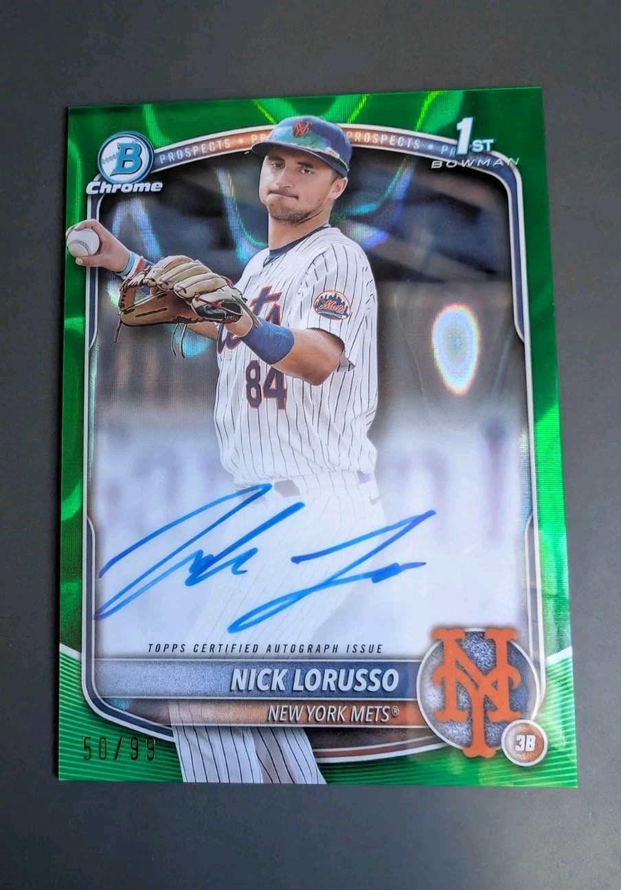 NICK LORUSSO 2025 BOWMAN CHROME 1ST GREEN LAVA REFRACTOR AUTO /99 cpa-nl