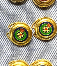 Vtg Italy Heraldic Crowned Maltese Cross Button Covers Set Enamel Wreath Pat Pen