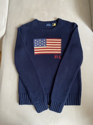 Polo Ralph Lauren Womens Navy Jumper Sweater American Flag Cotton