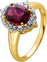 Diamantring Gold 375 9K Natur Rhodolit 2.95Ct Lab Grown Diamanten 0.30Ct