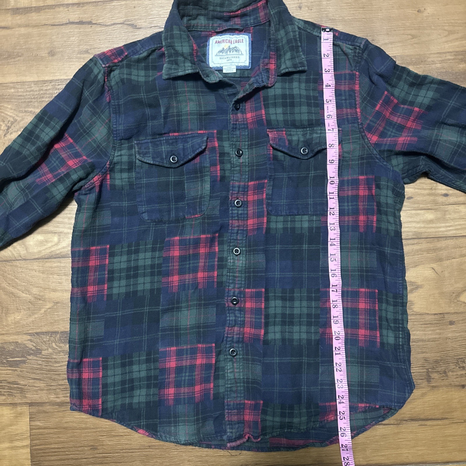 American Eagle Mens Mix Patchwork Button Up Plaid… - image 4