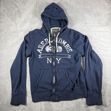 Felpa con cappuccio vintage Abercrombie Fitch uomo XL blu full zip Y2K Preppy