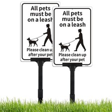 2 Pack All Pets Must Be on A Leash Sign with Adjustable Height Stake Set, Ple...