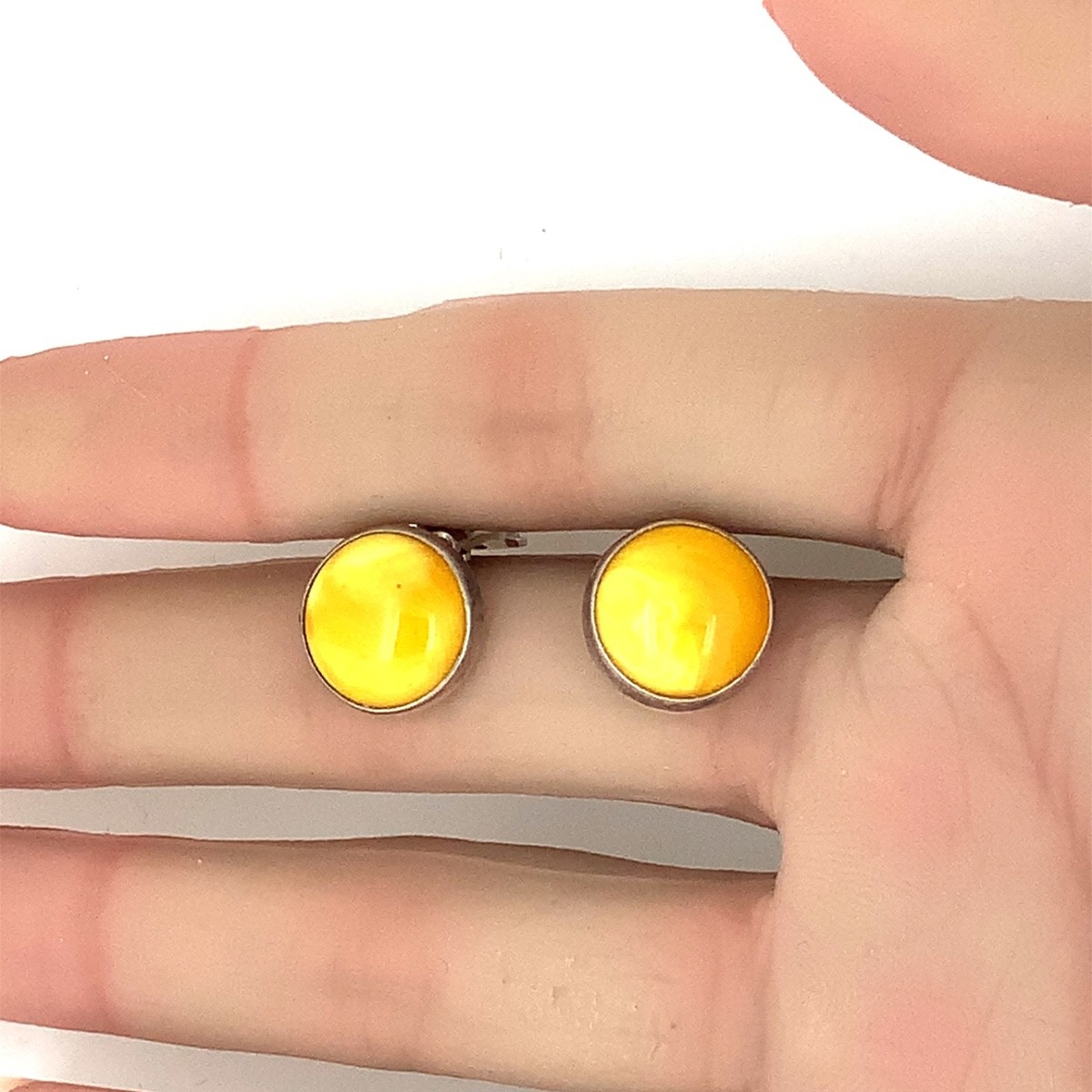 JM Gdansk Vintage Butterscotch Baltic Amber, Sterling Silver Clip-On Earrings