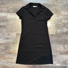 NWT SO Juniors Black Ribbed Polo Short Dress With Collared V Neck Small