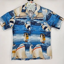 Vintage HRH His Royal Highness Hawaiian Shirt Mens Large Tropical Sail Boats