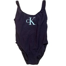 Vintage 90s NWT Deadstock Calvin Klein Brown Logo One Piece Swimsuit 12