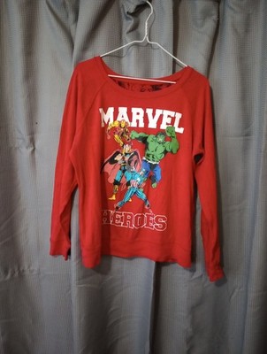 Marvel Heroes Reversible Red All Over Print Graphic Long Sleeve T-Shirt Size S