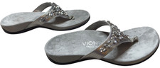 Vionic 44Pearl Silver Crystal Embellished Orthotic Flip Flop Sandals Women's 6