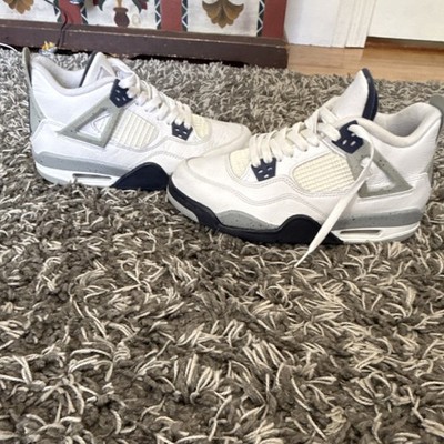 Jordan Air Jordan 4 Retro White Navy Gray Leather Mid Top Basketball Sneakers