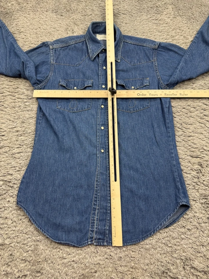 Vtg JC Penney Ranchcraft Denim Shirt Men Medium Western Sawtooth Pearl Snap 70s - Image 4 of 4