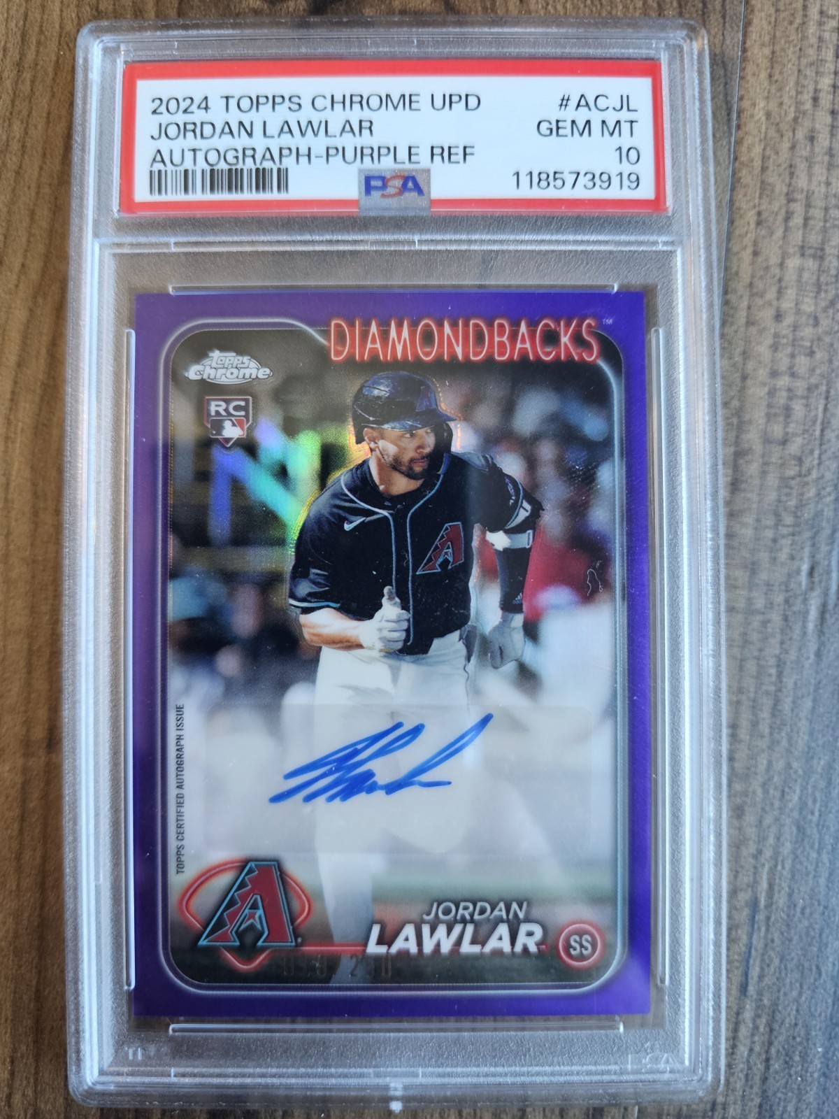 Jordan Lawlar #AC-JL Rookie Auto Purple /250 - 2024 Topps Chrome Update - PSA 10