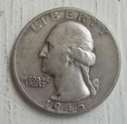 1945 Washington Quarter VF 90% silver KM# 164 25c circulated raw U.S. coin