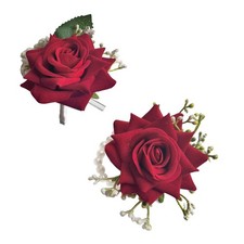Corsage and Boutonniere Set Artificial Red Rose Bride Groom Groomsmen