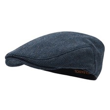 Men Hat Wool Blend Newsboy Ivy Tweed Flat Cap Herringbone Navy, 7 3/4 