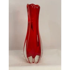 Murano Sommerso Red Art Glass Vase Modernist Bud 11 1/2" Floral Vase Display