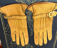 VTG Speare Women's Peccary Pigskin Leather Gloves Size 6.5 Buckle Closure Brown