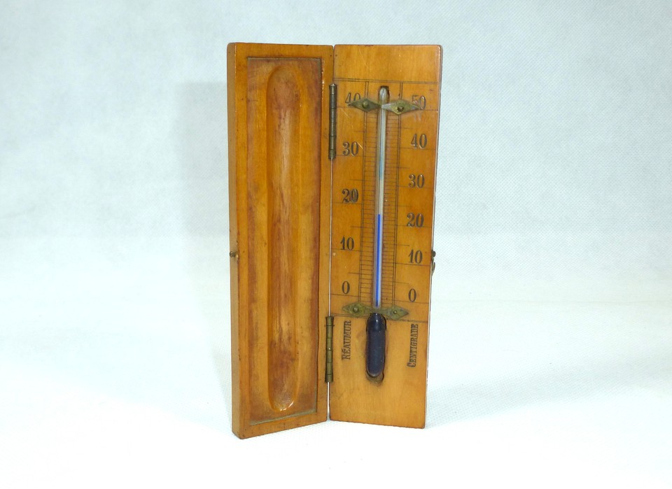 A 19th-century French/Swiss thermometer — a genuine antique scientific instrument with old-world craftsmanship that doubles as a stunning conversation piece.