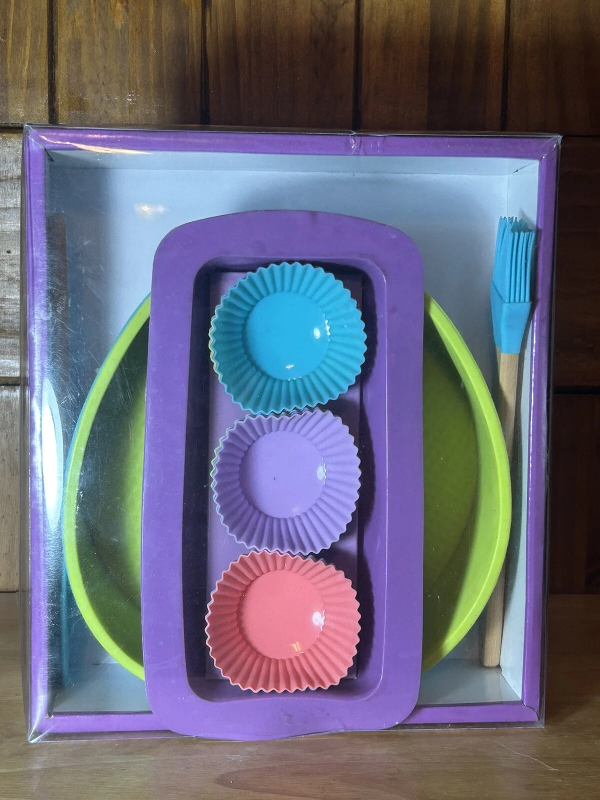 Silicone Bakeware 17 Pc 2-sponge Tray 1-loaf Pan 2-utensils 12 Cupcake Holders