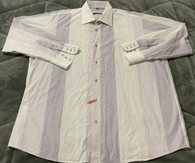 Visconti Uomo Lavender White Mens Button-Up Shirt 2XL 2 Ply Mercerized Cotton