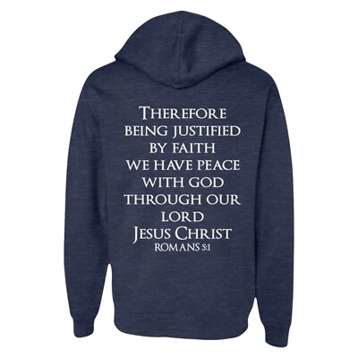 Romans 5:1 No Condemnation Christian Hoodie Navy Faith Unisex Pullover Top