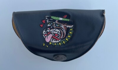 Sunglass Case  By Ed Hardy Vintage Embroidered Bulldog Skull Felt Line EHS-006