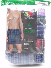 4 pair Men's Relaxed Fit Plaid Boxer Shorts 2X 44-46 Fruit of the Loom