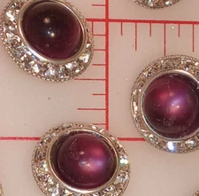 5 Silver Czech Rhinestone Shank Buttons Raspberry Purple Moonstone Effect 3/4"