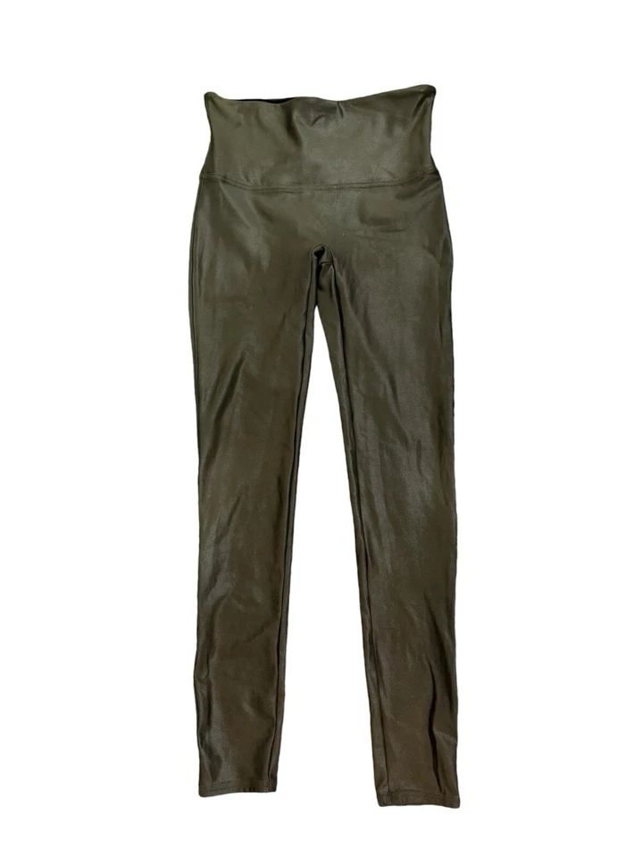 Leggings Spanks para mujer grandes verdes imitación cuero camuflaje brillo elástico tiro medio Foto 2 de 4