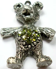 Swarovski Crystal Olivine Green Rhinestones Teddy Bear Pendant Finding 34x22mm