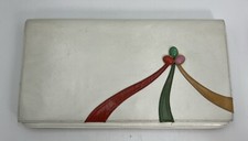 Vintage Italian Embossed Ivory Leather Clutch Handbag Size 8x5 White Red Green