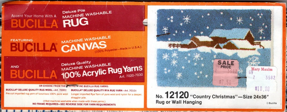 "Country Christmas" Bucilla Latch Hook CANVAS 12120 24"x36" Rug or Wall Hanging - Image 2 of 4