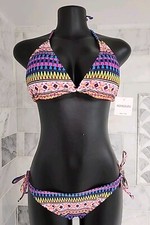 ROSEZUZU Womens extra large Tribal Triangle Side Tie 2pc BIKINI Swimsuit NWT