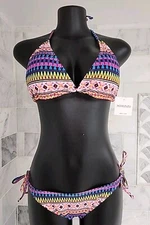 ROSEZUZU Womens extra large Tribal Triangle Side Tie 2pc BIKINI Swimsuit NWT 