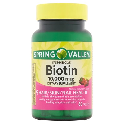 Spring Valley Fast-Dissolve Biotin Tablets, 10,000 mcg, 60 count..+