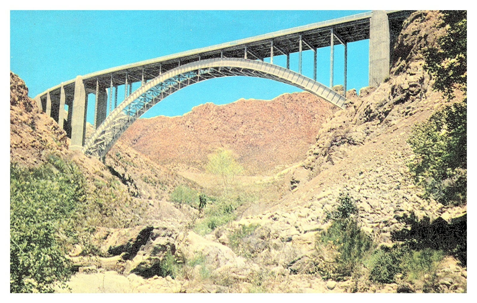 1955 Superior Arizona Queens Creek Bridge Hwy 60 & 70 Posted Postcard