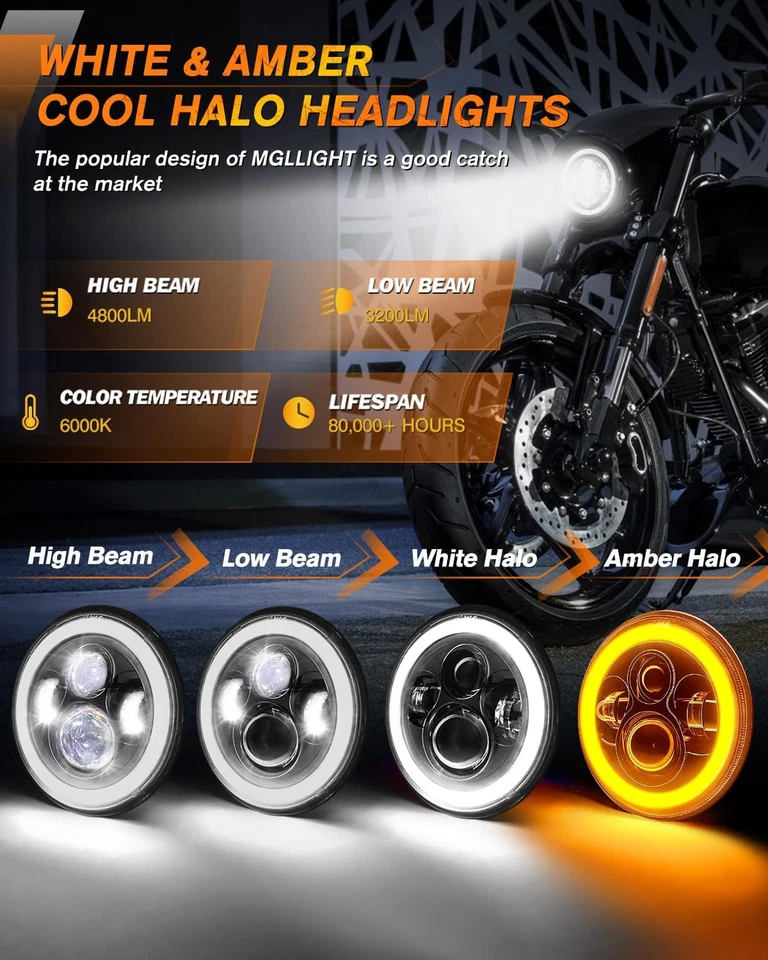  Par de faros LED redondos de 7" alto/bajo Fit Porsche 911 912 914 924 928 944 DOT negro Foto 4 de 4