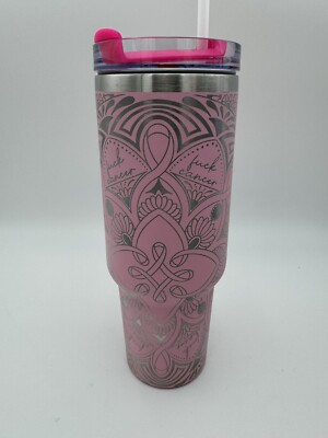 Warrior Spirit F**K Cancer Mandala in Pink Laser Engraved Insulated Tumbler