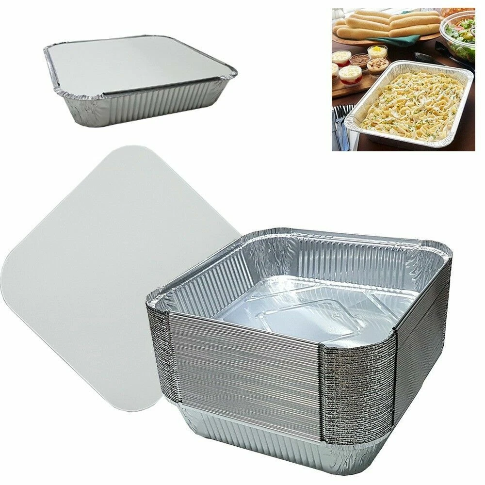 PE 9 x 9 NO9'LARGE DEEP ALUMINIUM FOIL FOOD CONTAINERS WITH LIDS OVEN  BAKING