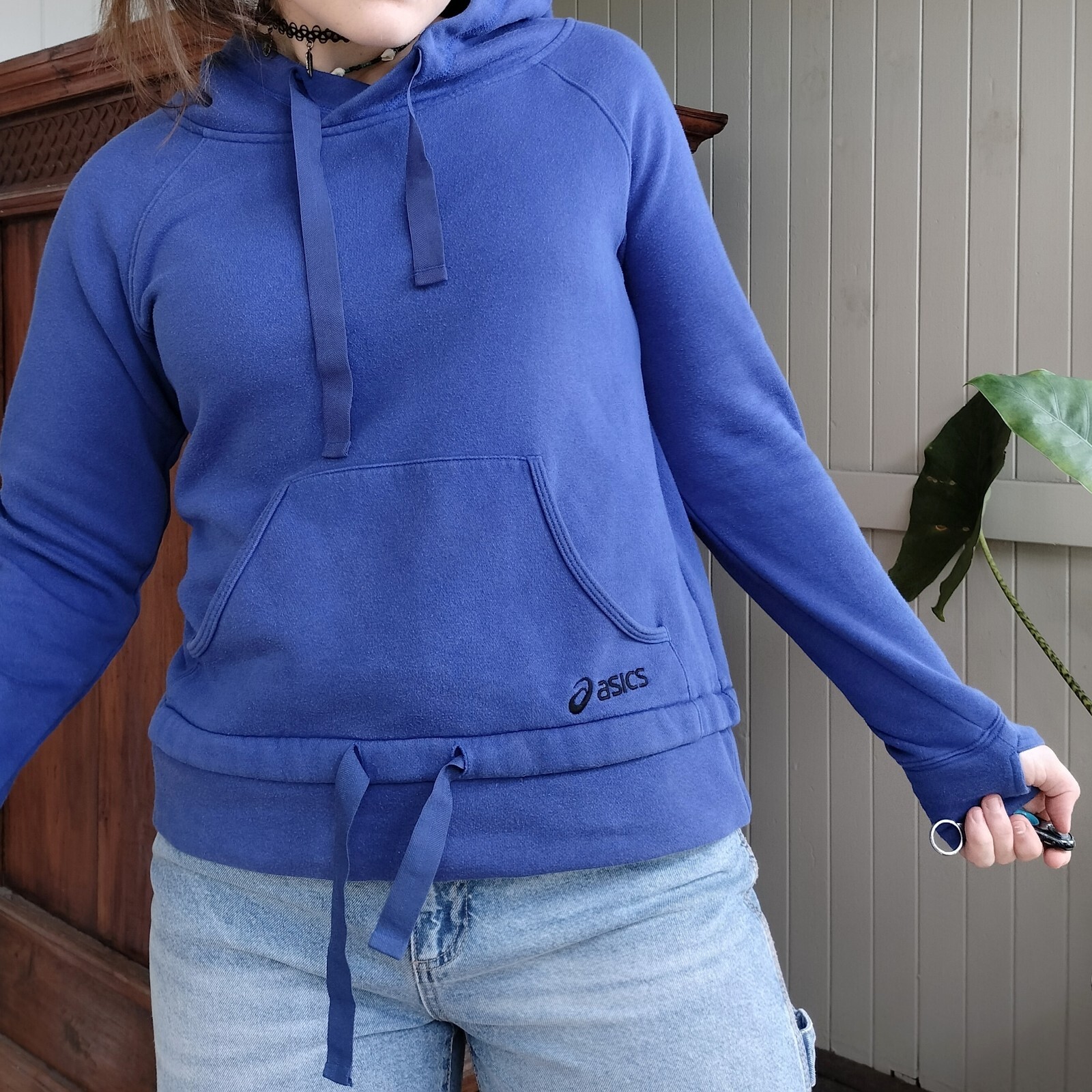 Asics Womens Blue Jumper Hoodie Size 12 Long Sleeve Pullover Sweater Pockets thumbnail 5